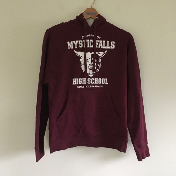 The Vampire Diaries Mystic Falls Timberwolves High School Hoodie Unisex S Maroon - Picture 2 of 9